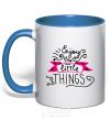 Mug with a colored handle Enjoy the little things royal-blue фото