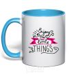 Mug with a colored handle Enjoy the little things sky-blue фото
