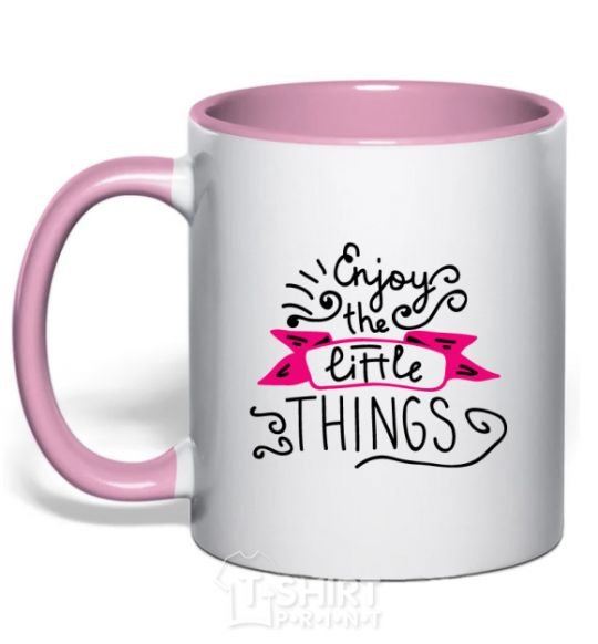 Mug with a colored handle Enjoy the little things light-pink фото