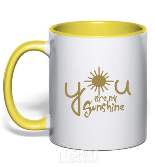 Mug with a colored handle You are my sunshine yellow фото