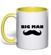Mug with a colored handle Big man mustache yellow фото
