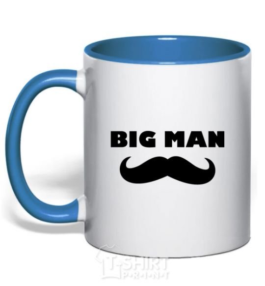 Mug with a colored handle Big man mustache royal-blue фото