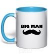 Mug with a colored handle Big man mustache sky-blue фото