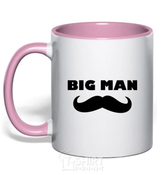 Mug with a colored handle Big man mustache light-pink фото