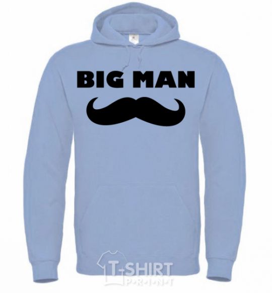 Men`s hoodie Big man mustache sky-blue фото