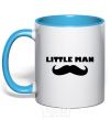 Mug with a colored handle Little man mustache sky-blue фото
