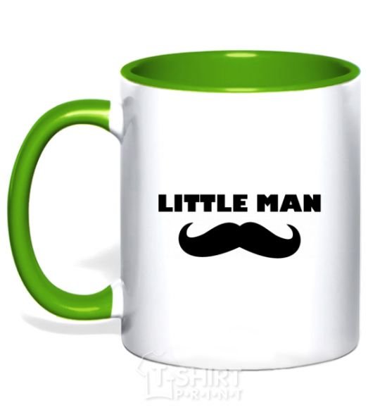 Mug with a colored handle Little man mustache kelly-green фото