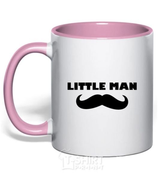 Mug with a colored handle Little man mustache light-pink фото