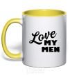 Mug with a colored handle Love my men yellow фото