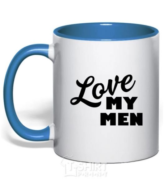 Mug with a colored handle Love my men royal-blue фото