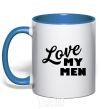 Mug with a colored handle Love my men royal-blue фото