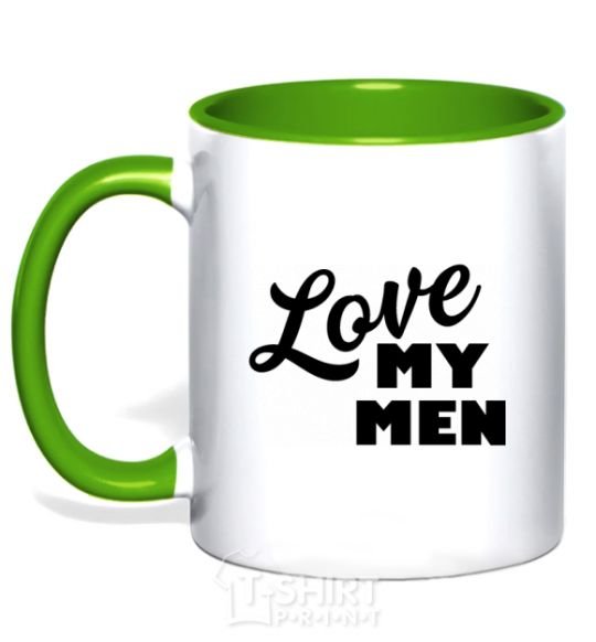 Mug with a colored handle Love my men kelly-green фото