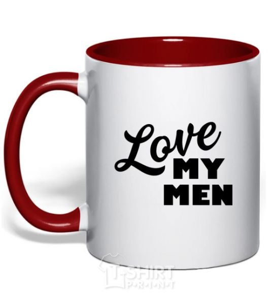 Mug with a colored handle Love my men red фото