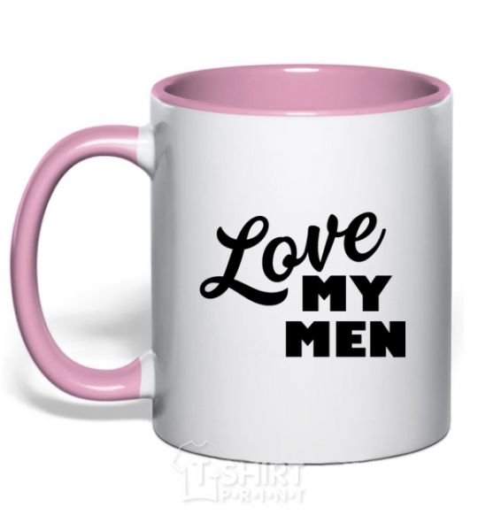 Mug with a colored handle Love my men light-pink фото