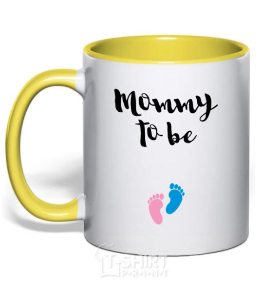 Mug with a colored handle Mommy to be legs yellow фото