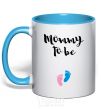 Mug with a colored handle Mommy to be legs sky-blue фото