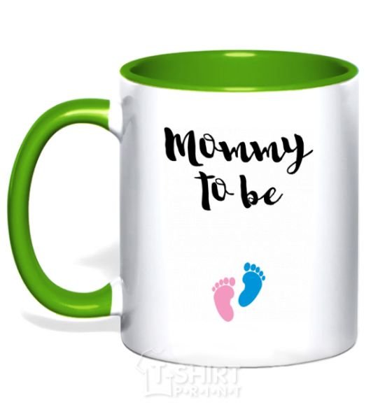 Mug with a colored handle Mommy to be legs kelly-green фото