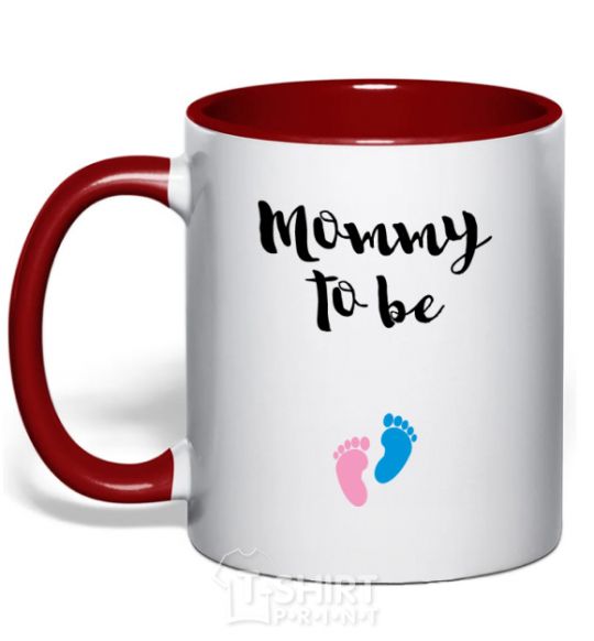 Mug with a colored handle Mommy to be legs red фото