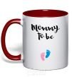 Mug with a colored handle Mommy to be legs red фото