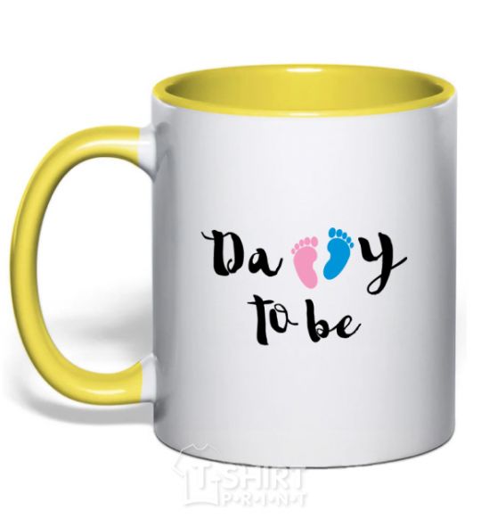 Mug with a colored handle Daddy to be legs yellow фото