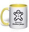 Mug with a colored handle Mommy's christmas jumper yellow фото