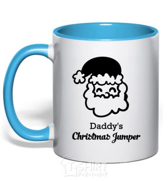 Mug with a colored handle Daddy's christmas jumper sky-blue фото