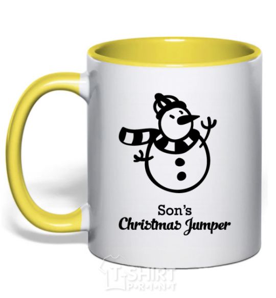 Mug with a colored handle Son's christmas jumper yellow фото