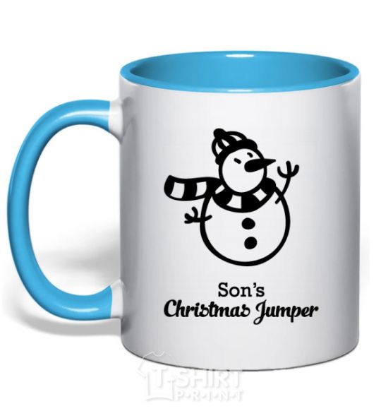 Mug with a colored handle Son's christmas jumper sky-blue фото