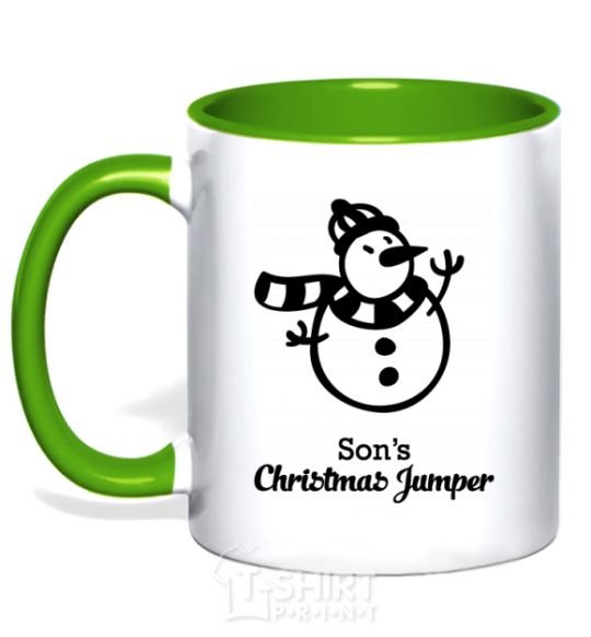Mug with a colored handle Son's christmas jumper kelly-green фото