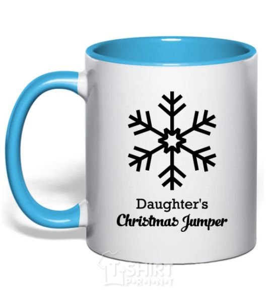 Mug with a colored handle Daughter's christmas jumper sky-blue фото