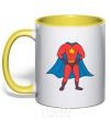 Mug with a colored handle Super dad costume yellow фото
