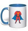 Mug with a colored handle Super dad costume royal-blue фото
