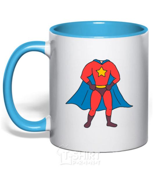 Mug with a colored handle Super dad costume sky-blue фото