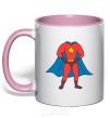Mug with a colored handle Super dad costume light-pink фото