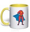 Mug with a colored handle Super mom costume yellow фото