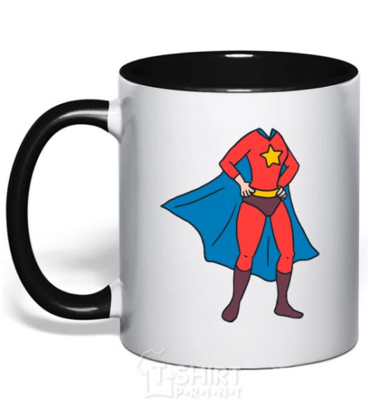 Mug with a colored handle Super mom costume black фото