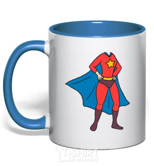 Mug with a colored handle Super mom costume royal-blue фото