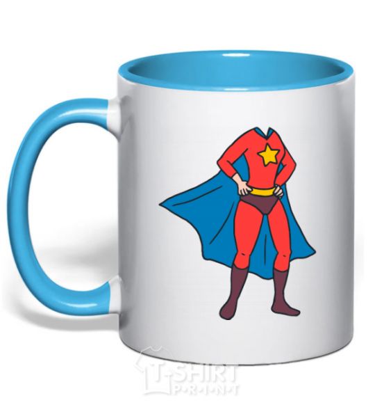 Mug with a colored handle Super mom costume sky-blue фото