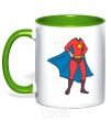 Mug with a colored handle Super mom costume kelly-green фото