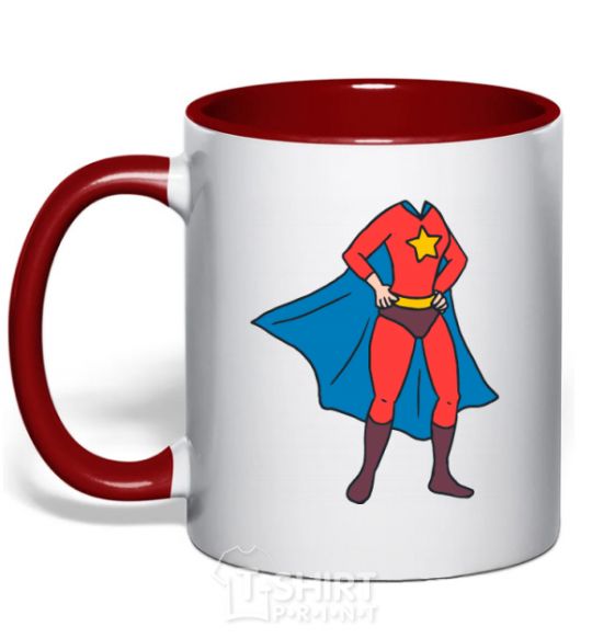 Mug with a colored handle Super mom costume red фото