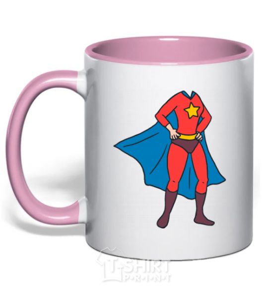 Mug with a colored handle Super mom costume light-pink фото