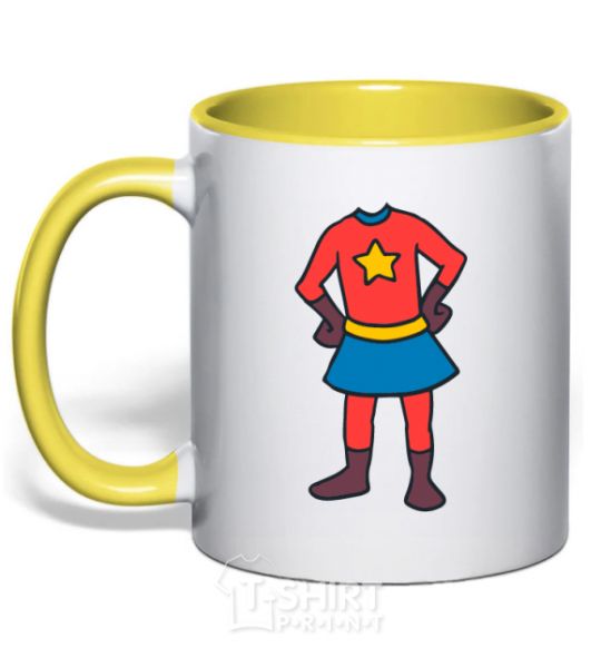 Mug with a colored handle Super daughter costume yellow фото