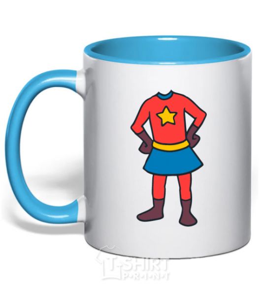 Mug with a colored handle Super daughter costume sky-blue фото