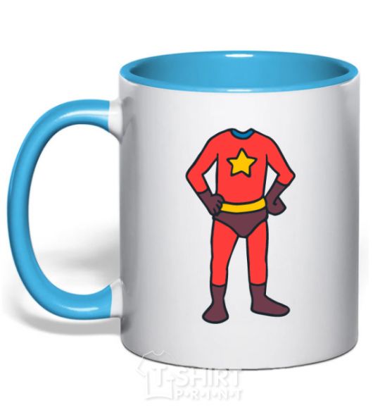 Mug with a colored handle Super son costume sky-blue фото