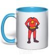 Mug with a colored handle Super son costume sky-blue фото