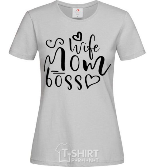 Women's T-shirt Mom wife boss grey фото