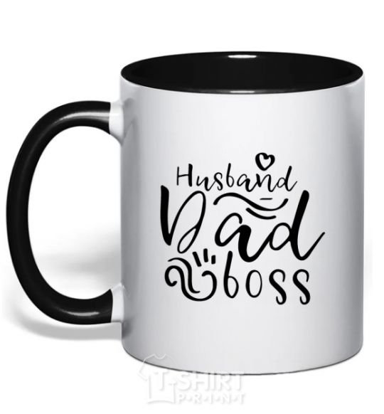 Mug with a colored handle Husband dad boss black фото