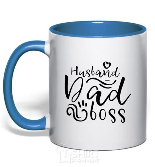 Чашка с цветной ручкой Husband dad boss Ярко-синий фото