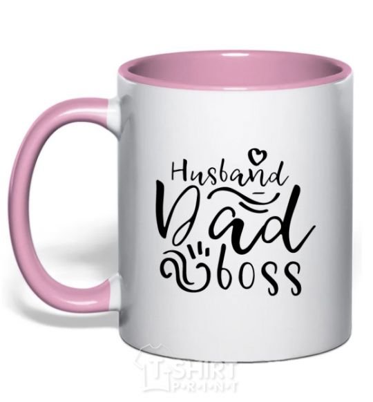 Mug with a colored handle Husband dad boss light-pink фото
