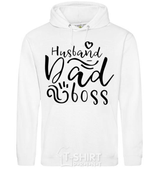 Men`s hoodie Husband dad boss White фото